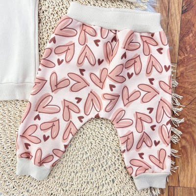 Conj. Jaqueta com Capuz e Calça de Moletom com Corações - Areia